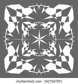 Decorative lacy pattern. White lace on grey background. Abstract template rough geometrical element design.