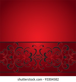 Decorative lacy stripe pattern on red, vector background