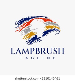 Decorative lamp brush stroke logo design. Luxury bulb flag brush logo branding.