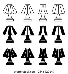 Decorative lamp icon illustration collection. Black and white design icon for business. Stock vector.