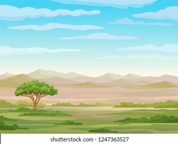 Decorative landscape - the African savanna. Vector illustration. 