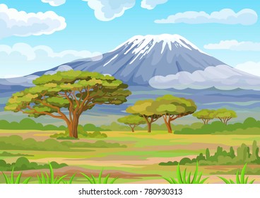 Decorative landscape - the African savanna. Vector illustration.