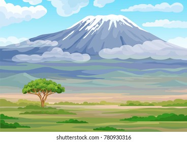 Decorative landscape - the African savanna. Vector illustration.