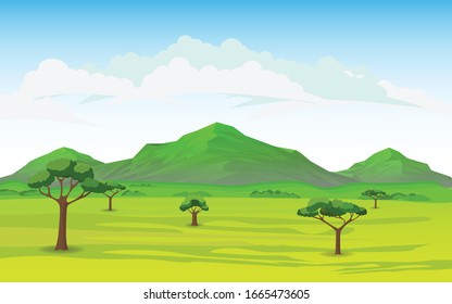 Decorative landscape. Mountain with savanna. Vector illustration