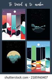 El Conjunto De Paisajes Decorativos. Afiches de resumen de la naturaleza