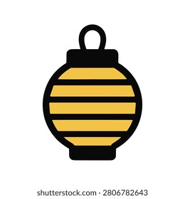 Decorative Lantern Icon Containing hanging lamp, festival decoration, illumination, and home decor. Solid icon