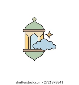 Decorative lantern icon with soft pastel colors. Features a stylized cloud and star, creating a whimsical and festive design. Suitable for cultural events and celebrations.