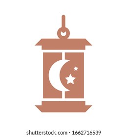 decorative lantern with moon and stars design over white background, silhouette style, vector illustration