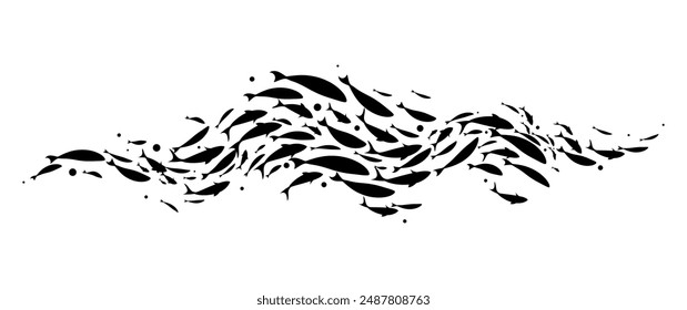 Decorative large school of fish. Flock of fish. Vector illustration.