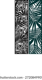 Decorative laser cut panel design set. Tropical palm leaves and butterfly silhouette pattern. Template for CNC router, metal cutting, wood carving, and privacy screen partition. Vector illustration.