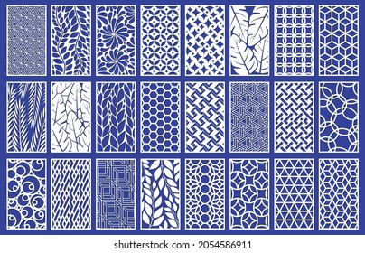 Decorative laser cut panels template with abstract texture. Geometric and floral laser cutting or engraving panel vector illustration set. Abstract cutting panels template. Decorative fretwork modern