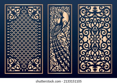 Decorative laser cut panels template with abstract texture. geometric and floral laser cutting or engraving panel vector illustration set. abstract cutting panels template 
