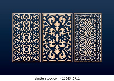 Decorative laser cut panels template with abstract texture. geometric and floral laser cutting or engraving panel vector illustration set. abstract cutting panels template 

Laser-cut ornamental panel svg