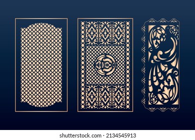 Plantilla de paneles de corte láser decorativos con textura abstracta. conjunto de ilustraciones vectoriales de corte por láser geométrico y floral o panel de grabado. plantilla de paneles de corte abstracto 

Panel ornamental de corte láser