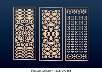 Decorative laser cut panels template with abstract texture. geometric and floral laser cutting or engraving panel vector illustration set. abstract cutting panels template 
