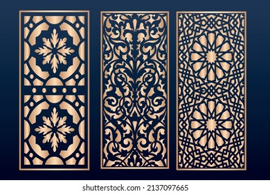 Decorative laser cut panels template with abstract texture. geometric and floral laser cutting or engraving panel vector illustration set. abstract cutting panels template 
