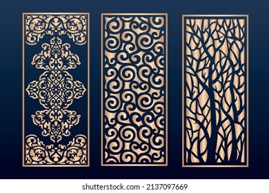 Decorative laser cut panels template with abstract texture. geometric and floral laser cutting or engraving panel vector illustration set. abstract cutting panels template 

