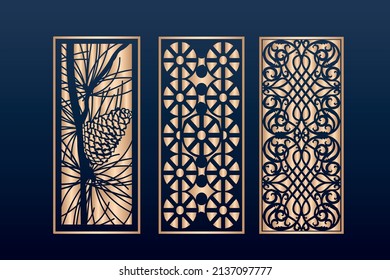 Decorative laser cut panels template with abstract texture. geometric and floral laser cutting or engraving panel vector illustration set. abstract cutting panels template 
