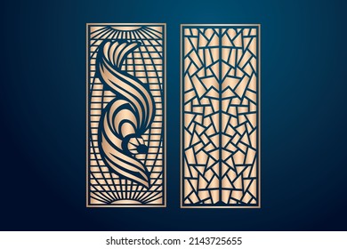 Decorative laser cut panels template with abstract texture. geometric and floral laser cutting or engraving panel vector illustration set islamic deco