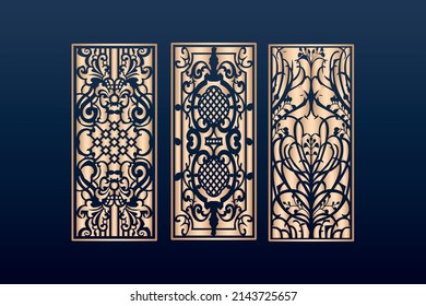 Decorative laser cut panels template with abstract texture. geometric and floral laser cutting or engraving panel vector illustration set islamic deco