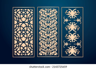 Decorative laser cut panels template with abstract texture. geometric and floral laser cutting or engraving panel vector illustration set islamic deco