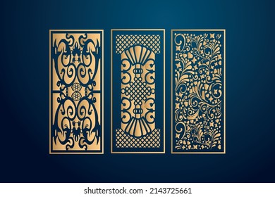 Plantilla de paneles de corte láser decorativos con textura abstracta. ilustración vectorial del panel de corte o grabado con láser geométrico y floral conjunto de deco islámico
