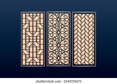 Decorative laser cut panels template with abstract texture. geometric and floral laser cutting or engraving panel vector illustration set islamic deco