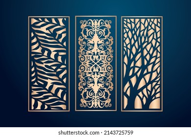 Plantilla de paneles de corte láser decorativos con textura abstracta. ilustración vectorial del panel de corte o grabado con láser geométrico y floral conjunto de deco islámico