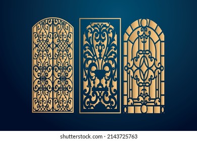 Decorative laser cut panels template with abstract texture. geometric and floral laser cutting or engraving panel vector illustration set islamic deco