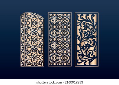 Decorative laser cut panels template with abstract texture. geometric and floral laser cutting or engraving panel vector illustration set. abstract cutting panels template 
