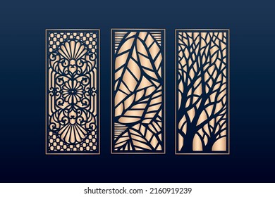 Decorative laser cut panels template with abstract texture. geometric and floral laser cutting or engraving panel vector illustration set. abstract cutting panels template 
