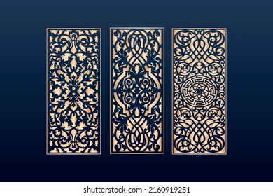Decorative laser cut panels template with abstract texture. geometric and floral laser cutting or engraving panel vector illustration set. abstract cutting panels template 
