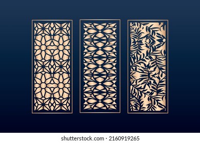 Plantilla de paneles de corte láser decorativos con textura abstracta. conjunto de ilustraciones vectoriales de corte por láser geométrico y floral o panel de grabado. plantilla de paneles de corte abstracto 
