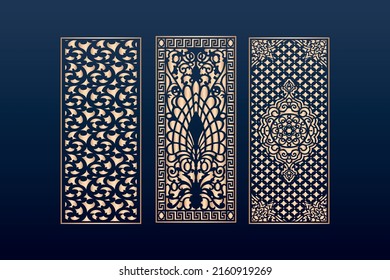 Decorative laser cut panels template with abstract texture. geometric and floral laser cutting or engraving panel vector illustration set. abstract cutting panels template 
