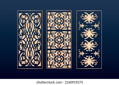 Decorative laser cut panels template with abstract texture. geometric and floral laser cutting or engraving panel vector illustration set. abstract cutting panels template 

