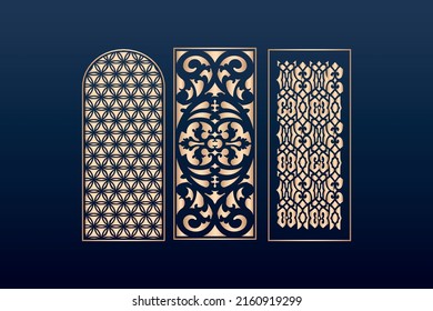 Decorative laser cut panels template with abstract texture. geometric and floral laser cutting or engraving panel vector illustration set. abstract cutting panels template 
