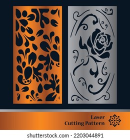 Decorative laser cut panels template with abstract texture. Geometric and floral laser cutting or engraving panel vector illustration set. Abstract cutting panels template