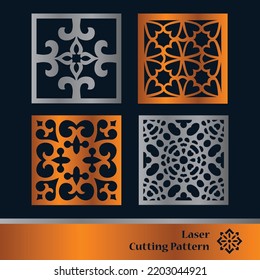 Decorative laser cut panels template with abstract texture. Geometric and floral laser cutting or engraving panel vector illustration set. Abstract cutting panels template