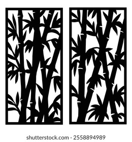 Decorative laser cut panels template with bamboo silhouette