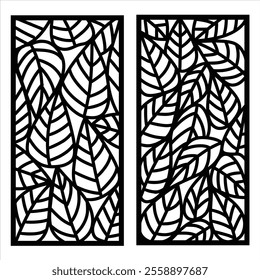 Decorative laser cut panels template with leaf floral design