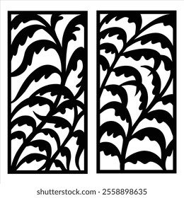 Decorative laser cut panels template with leaf floral design