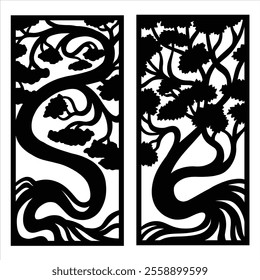 Decorative laser cut panels template with leaf tree design