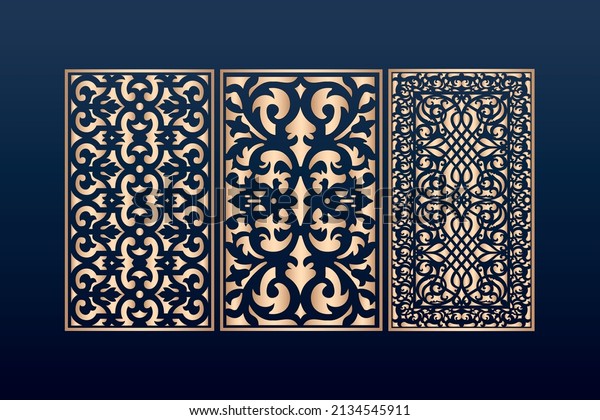 Decorative laser cut panels template with abstract\
texture. geometric and floral laser cutting or engraving panel\
vector illustration set. abstract cutting panels template\
\
\
Laser-cut ornamental\
panel