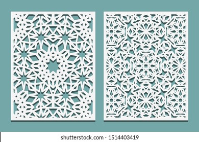 Decorative Laser Cut template Set. Wood or paper screen laser cut panel. Wall vinyl art decor. Abstract layout for cutout panels. Vector illustration