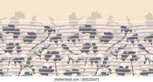 Decorative layered flower silhouette texture Border with hand drawn stripes. Elegant seamless vector pattern for home and fashion fabrics, decorations and wallpaper.