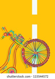 Decorative layout/ template card with a funky bicycle on the road