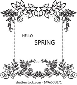 Decorative of leaf flower frame, isolated on white background, for greeting card hello spring. Vector