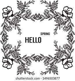 Decorative of leaf flower frame, isolated on white background, for greeting card hello spring. Vector