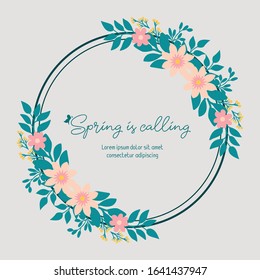 Decorative of leaf and flower frame, for seamless spring calling greeting card design. Vector