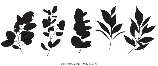 
Iconos decorativos de la hoja negro retro dibujado a mano diseño